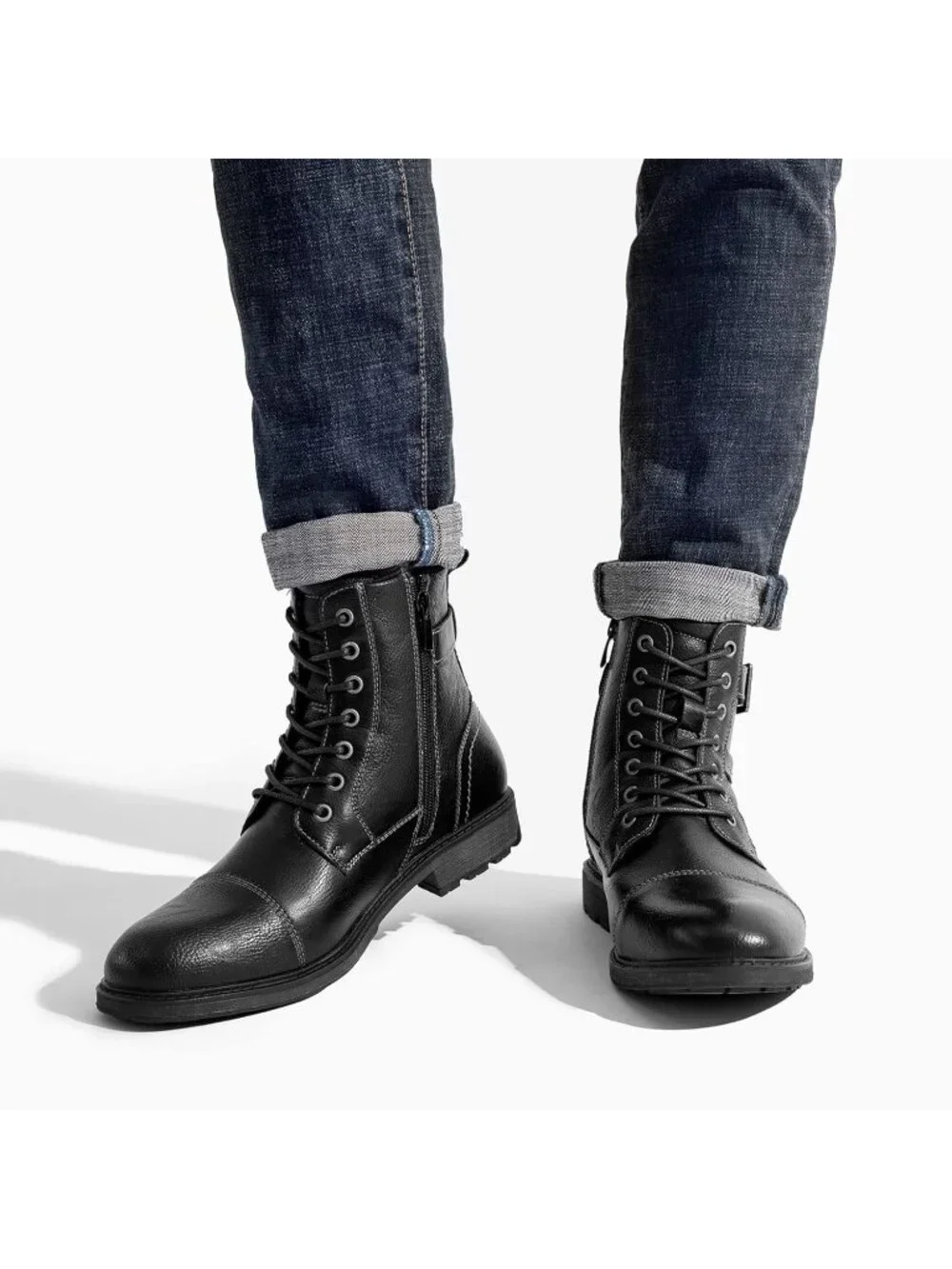 Men's Black 1 Oxford Boots Buckle Casual Men Boots Lace-Up Side Zipper